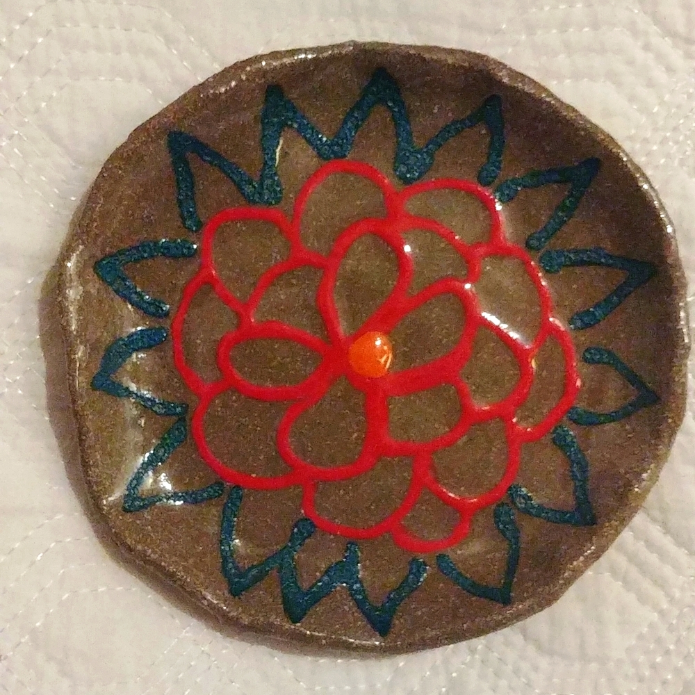 Katerina Bohac Signed Stone Pottery Glazed Painted Decor Trinket Jewelry Dish